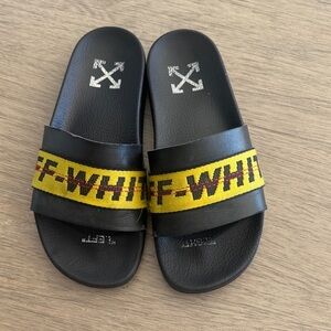 Off-White Black Slides with Yellow Strap